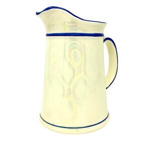 Vintage Lusterware Creamware 1946 Blue Rim and Handle Pitcher Jug Country Decor